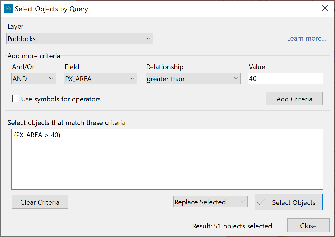 map_query selection window