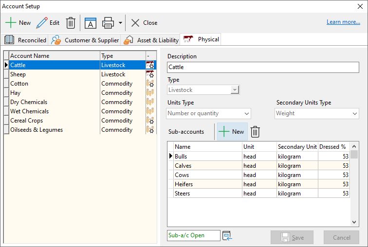 Dual quantities account setup