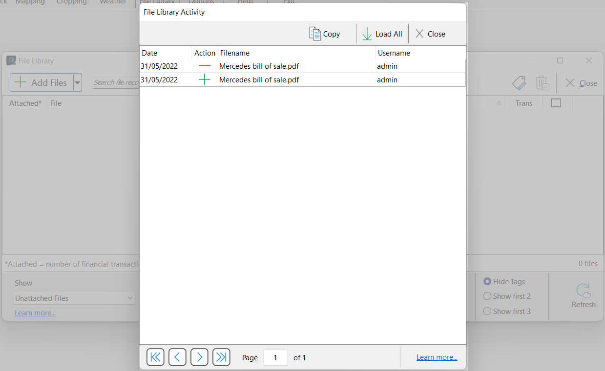 File Library Activity window