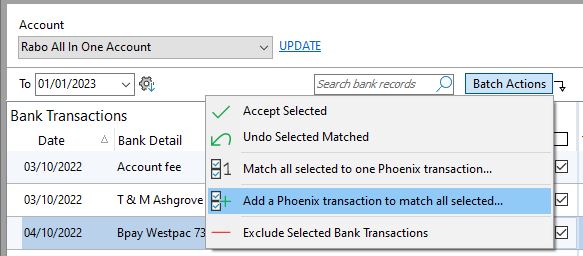 add a phoenix transction to match all selected
